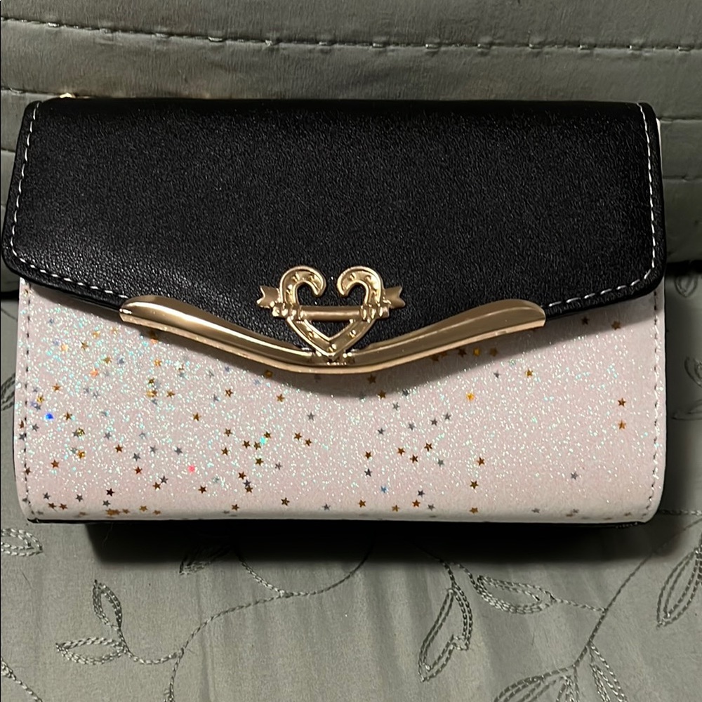 Black and Pink Two-Tone Wallet with Gold Accents